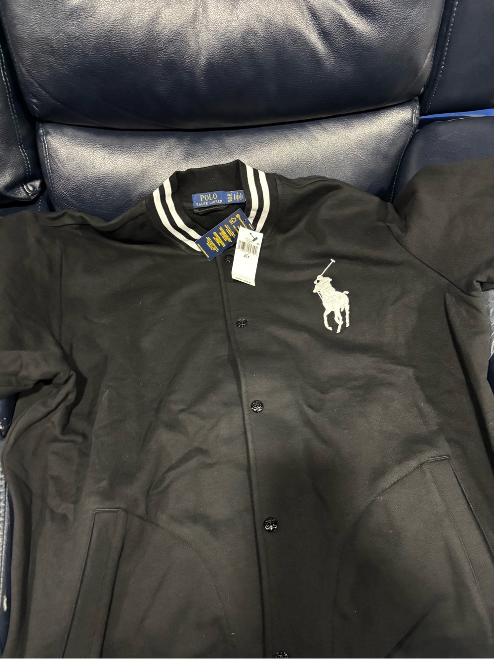 Classic Black Varsity Jacket with White Stripe Trim